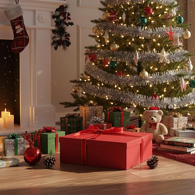 Rinrda Extra Large Gift Box 16.5x13x5.5 inches,Red Gift Boxes with Lids for Presents,Perfect for Birthday,Valentine's Day,Christmas,Anniversaries,Contains Card,Ribbon,Shredded Paper Filler.