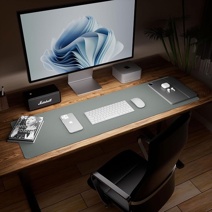 Aothia Leather Desk Pad Protector - Large Mouse Pad, Office Mat, Non-Slip PU Leather Blotter, Laptop Desk Pad, Waterproof Writing Pad for Office and Home (Jungle Green, 38" x 13.7")