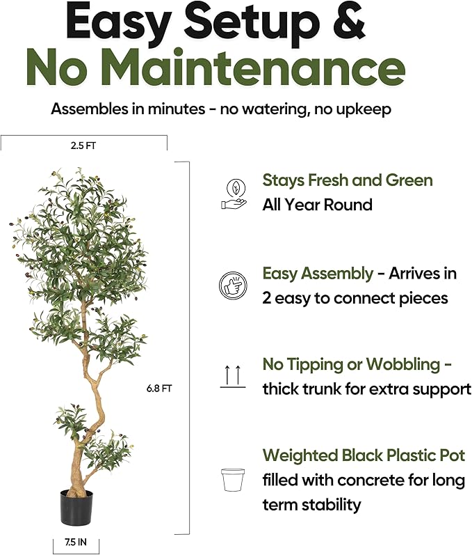 Fake Olive Tree 6.8 Feet – Artificial Plants Indoor, Faux Olive Tree, Fake Tree for Home Decor, Faux Trees Indoor for Living Room, Office, Bedroom – Tall Artificial Trees for Home, Designer Tree