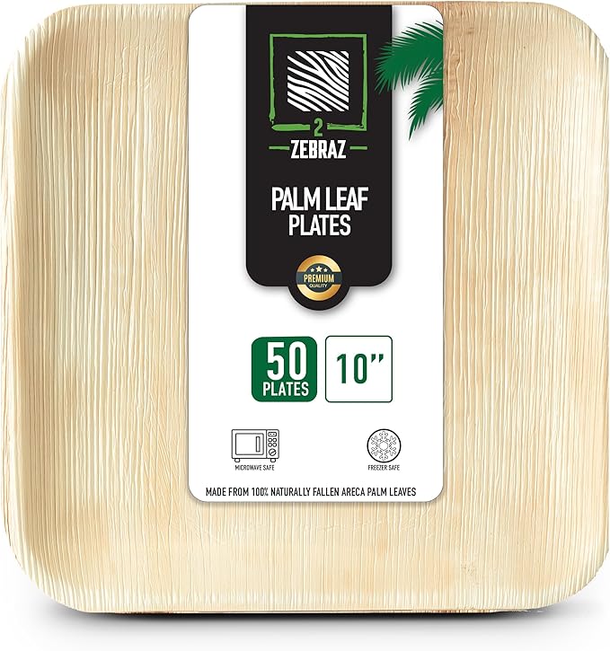 Premium 10” Palm Leaf Disposable Plates – Set of 50, Heavy-Duty Dinner Plates, Natural Plastic Alternative, Compostable & Microwave Safe for Weddings, Parties & Events