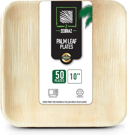 Premium 10” Palm Leaf Disposable Plates – Set of 50, Heavy-Duty Dinner Plates, Natural Plastic Alternative, Compostable & Microwave Safe for Weddings, Parties & Events