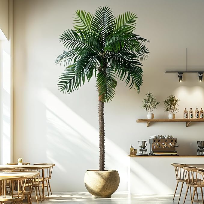 9.1FT Artificial Phoenix Palm Tree with Coconut Fruit Outdoor Indoor Decor Large Faux Coconut Silk Palm Tree Tropical Fake Tree Large Faux Sago Palm Plant for Home Yard Outside Patio Poolside