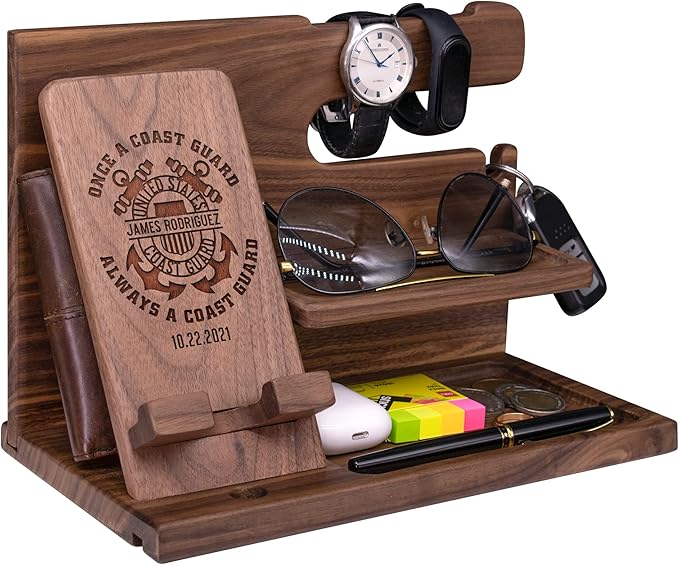 Coast Guard Gifts Personalized Docking Station - Unique Nightstand Organizer Present for Soldiers in Military Coast Guard - Thank You Military Gifts, Coast Guard Veteran Gifts for Veterans Day