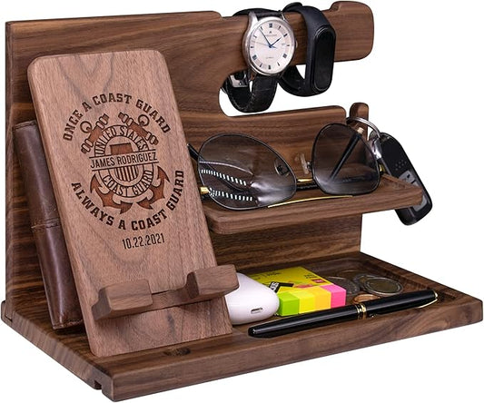 Coast Guard Gifts Personalized Docking Station - Unique Nightstand Organizer Present for Soldiers in Military Coast Guard - Thank You Military Gifts, Coast Guard Veteran Gifts for Veterans Day