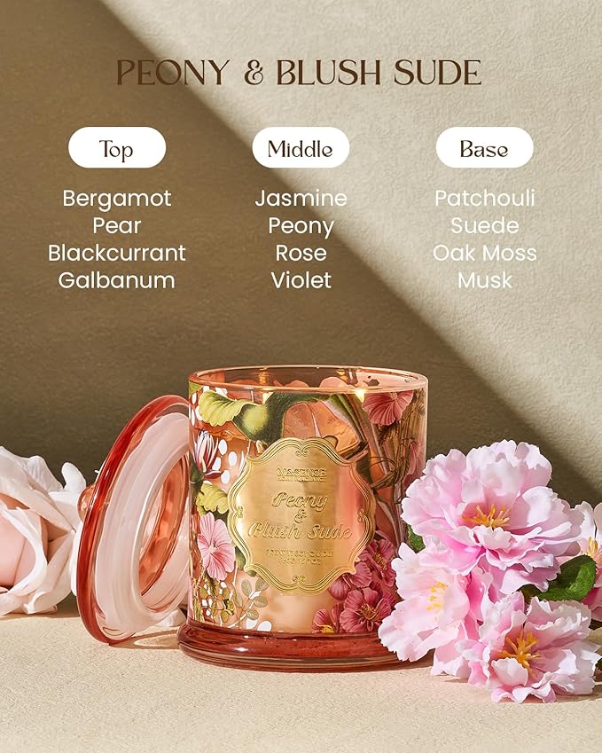 M&SENSE Peony Candles Home Scented, Organic Soy Candle 12.7oz 75 Hour Long Lasting Slow Burning, Spring Floral Fragrant Relaxing Aromatherapy Candle, Aaesthetic Candle Gift for Women