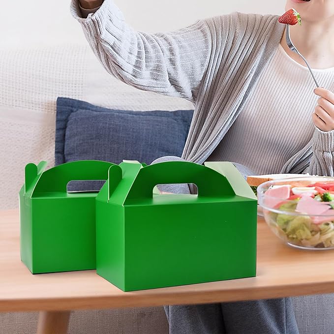 24Pack Large Party Favor Boxes,Green Treat Boxes, (9.45 * 5 * 5"),Large Goodie Boxes, Gable Gift Boxes with Handles,Candy Boxes for Kids Birthday Baby Shower Wedding Halloween Christmas.