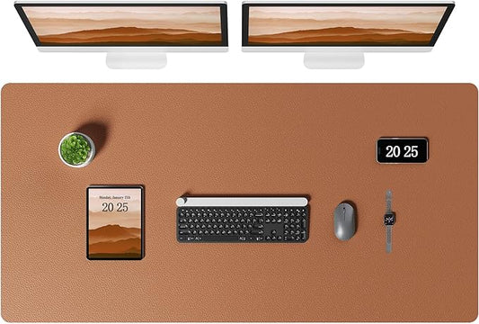 Aothia Leather Desk Pad Protector, Office Desk Mat, Large Mouse Pad, Laptop Desk Pad, Non-Slip PU Leather Desk Blotter, Waterproof Desk Writing Pad for Office and Home (Brown, 47" x 24")