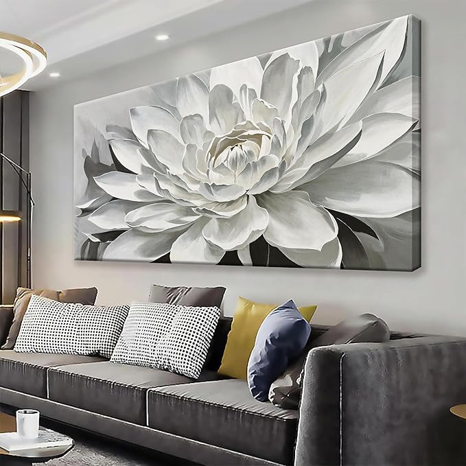 TAIJXAGSG Canvas Art Wall Decor lotus Print Paintings Flower White Wall Art Prints Decor Ready To Hang For Bathroom Bedroom And Office Kitchen Home Decor Artwork 20" × 40"