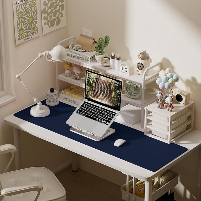 Aothia Leather Desk Pad Protector, Office Desk Mat, Large Mouse Pad, Laptop Desk Pad, Non-Slip PU Leather Desk Blotter, Waterproof Desk Writing Pad for Office and Home (Dark Blue, 55" x 17")