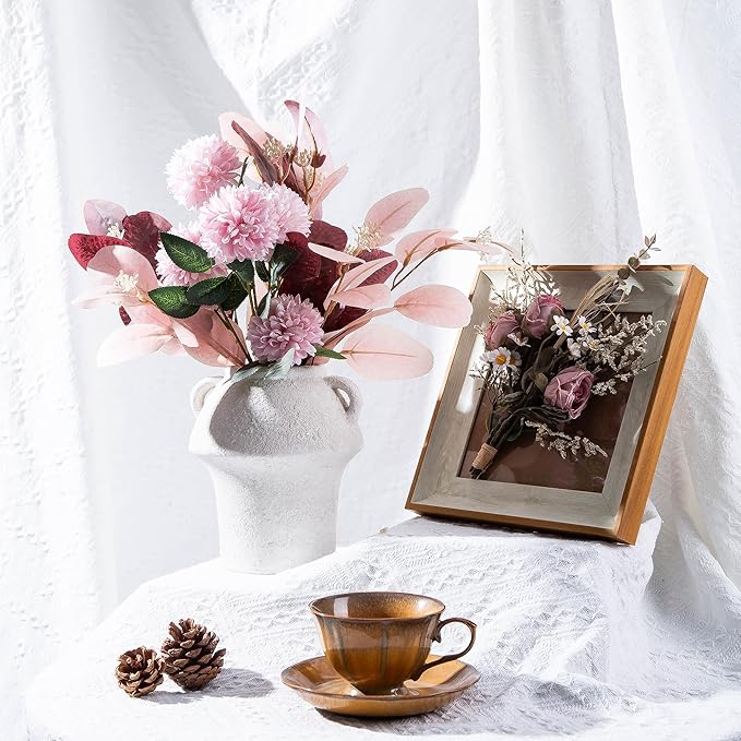 Ceramic Rustic Vase, 7 Inch Vintage Terracotta Flower Vases for Home Decor, Decorative Farmhouse Vase with hadle for Home Decor, Living Room, Shelf Decor, Farmhouse, Table, Lyeec