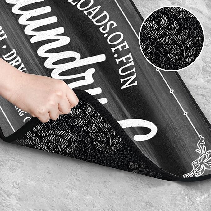 Laundry Room Long Mat Area Rug Non-Slip Floor Mat Waterproof Farmhouse Carpet for Kitchen 72" x 24" (Black/Grey)