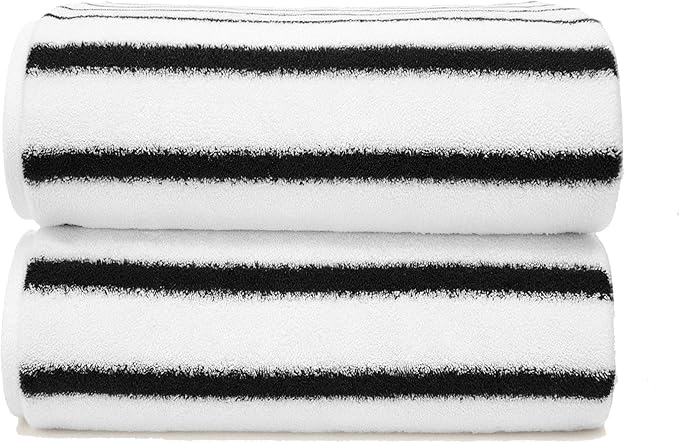 Italic Ultraplush 100% Australian Cotton Towels - Set of 2 Luxury Bath Towels, Quick Dry & Absorbent, Heavy Duty Large Bath Towels, 800GSM Resort Grade Striped (White & Blue)