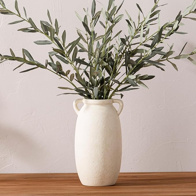 Ceramic Flower Vase 12 inch Farmhouse Rustic Vase Decorative Pottery Terracotta Tall Vases for Home Decor Table Mantle Fireplace Living Room Bathroom Wedding Centerpiece(Large-White)