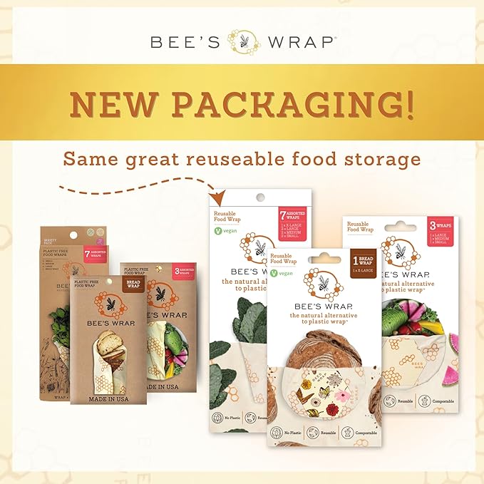 Bee's Wrap Beeswax Wraps for Food - Bread Wrap - Made in USA Reusable Bread Storage Bags - Organic & Eco-Friendly Alternative to Aluminum Foil, Sourdough Bags & Plastic Wrap, Botanical
