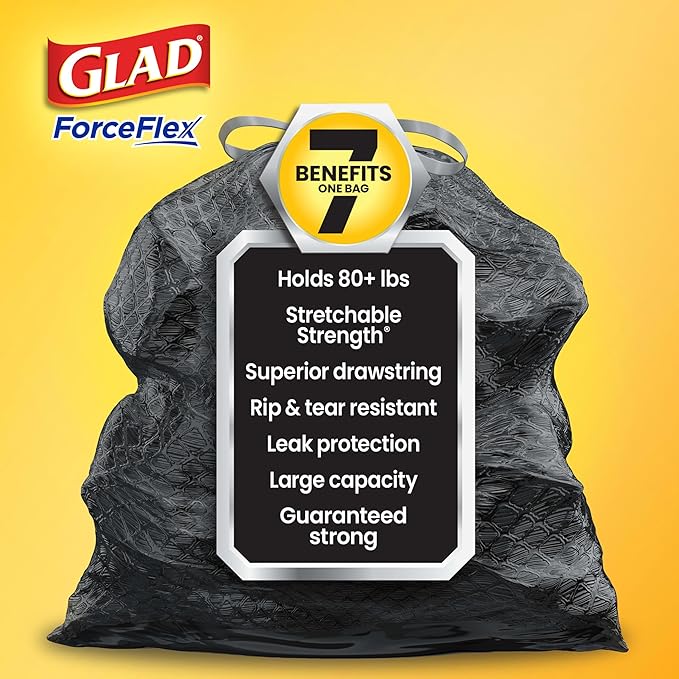 Glad Large 30 Gallon Trash Bags, Pine-Sol Heavy Duty Garbage Bags, Forceflex with Drawstring, 50 Count (Packaging May Vary)