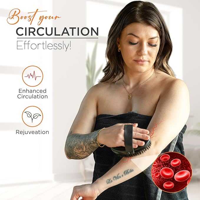 Copper Body Brush - Dry Brushing Body Brush with Ion Charged Copper Bristles, Glowing Skin, Lymphatic Drainage and Blood Circulation Improvement