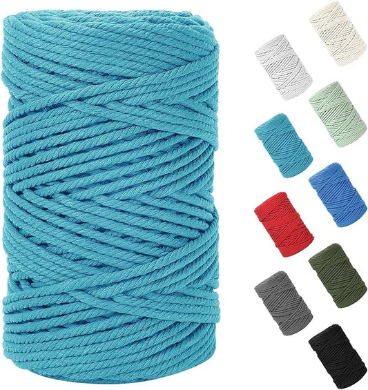 Macrame Cord 5mm x 109Yards (328Feet), Natural Cotton Macrame Rope - 4 Strands Twisted Macrame Cotton Cord for Wall Hanging, Plant Hangers, Crafts, Gift Wrapping and Wedding Decorations, Lake Green