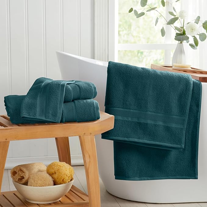 Springtree Home Luxury Viscose from Bamboo Bath Towel Set 6 Piece Set | 35% Viscose from Bamboo - 65% Cotton | Absorbent Quick-Dry Towels for Bathroom | Oeko-TEX Standard 100 Cotton | Deep Teal