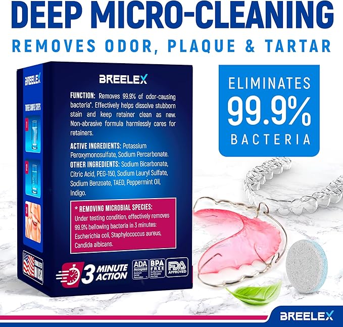 Denture Cleaning Tablets - 120 Retainer Cleaner Tablets for Aligner, Mouth & Night Guard - FSA HSA Approved Products - Dental Cleanser for Nightguard - Fresh in 3 Minute - Denture Cleaner