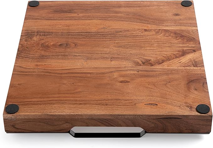 BIRDROCK HOME Wooden Serving Tray with Handles - Farmhouse Decor - Square Top Breakfast Trays - Tea Cheese Board - Coffee Table - Natural Acacia Wood - Kitchen - Bar