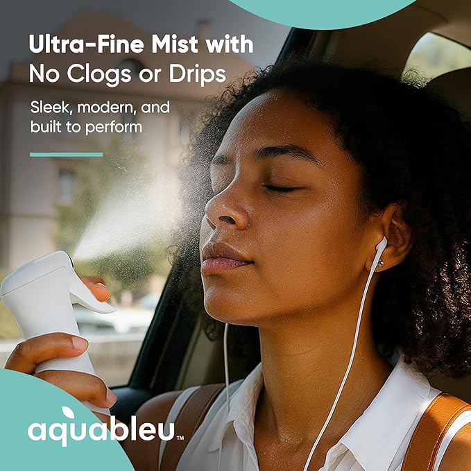 Aquableu Spray Bottle for Hair – Continuous Mist Spray Bottle for Hair Care, Styling, Cleaning, Plants, Pets & Essential Oils (White, 6.76oz/200ml)