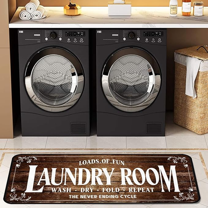 Laundry Room Long Mat Area Rug Non-Slip Floor Mat Waterproof Farmhouse Carpet for Kitchen 40" x 20" (Brown)