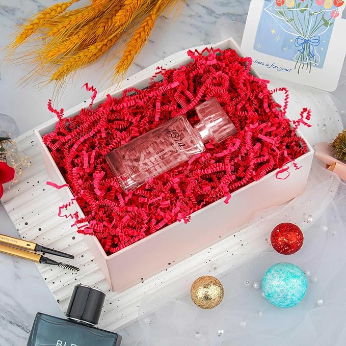 8.5oz Crinkle Paper Filler, Gift Baskets Gift Boxes Crafts Shredded Cut Paper Packaging Decorative Stuffing & Cushioning Confetti for Easter Birthday Wedding Party Favor Red