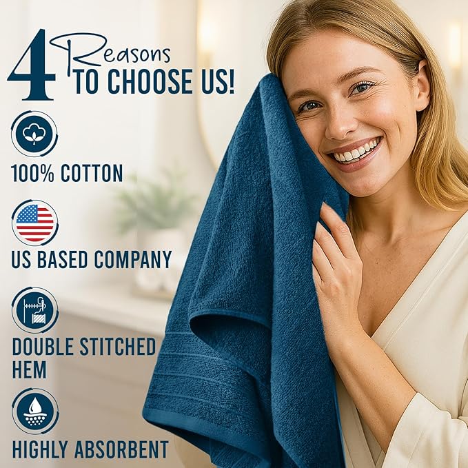 DAN RIVER Bath Towels Set of 4, 30 x 60 Inches, 100% Cotton, Larger & Lighter Weight, Quicker to Dry, Super Soft and Absorbent, Ideal Hotel Towels for Daily Use, Blue Opal