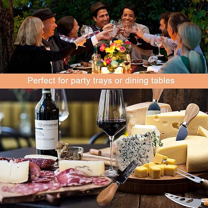 Premium 6-Piece Cheese Knife Set - Acacia Wood Handle Stainless Steel Cheese Knives for Charcuterie Board