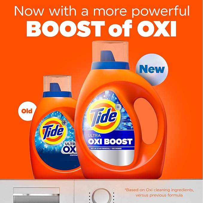 Tide Ultra Oxi Boost Liquid Laundry Detergent, 132 fl oz, 94 Loads, Advanced Stain Remover, Laundry Detergent Liquid with Extra Oxi Power