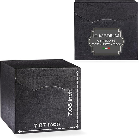 Pack of 10 Gift Boxes for Presents (7.87 x 7.87 x 7.08 inch) - Ideal for Christmas, Wedding and Graduation - Black Silk