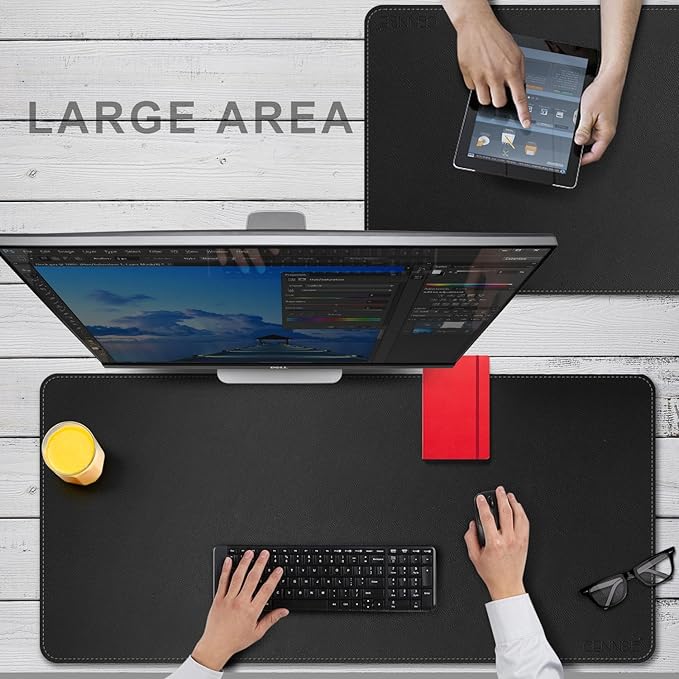 CENNBIE Leather Desk Mat Pad Blotter Protector, Extra Large Desk pad, Laptop Keyboard Mouse Pad 39.3" x 19.6"(Black)