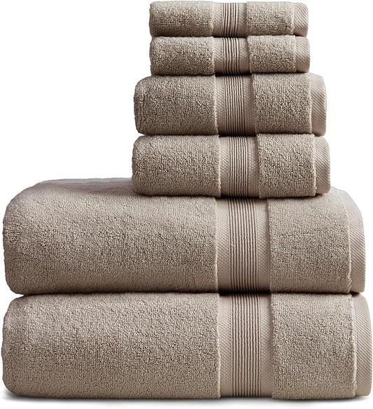 Springtree Home Luxury Bamboo Rayon Bath Towel Set 6 Piece Set | 35% Bamboo Rayon - 65% Cotton | Absorbent Quick-Dry Towels for Bathroom | Oeko-TEX Standard 100 Cotton | Cobblestone