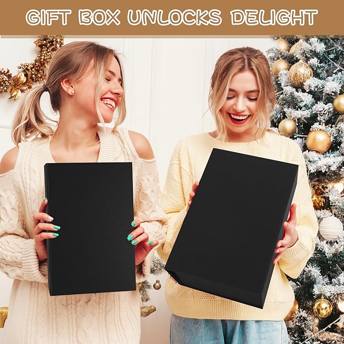 RayofSun Black Gift Boxes with Magnetic Lids for Presents Large Rectangle Collapsible Decorative Boxes 13.7x9x4.3inch, Bridesmaid Groomsmen Proposal Box for Wedding, Christmas, Birthday(1PC)