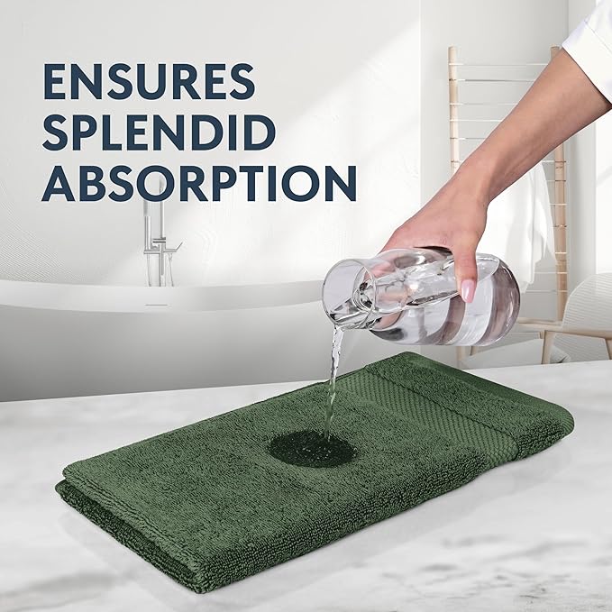 White Classic Luxury Forest Green Hand Towels - Soft 100% Turkish Cotton | Highly Absorbent Hotel spa Bathroom Towel Collection | 16x30 Inch | Set of 6