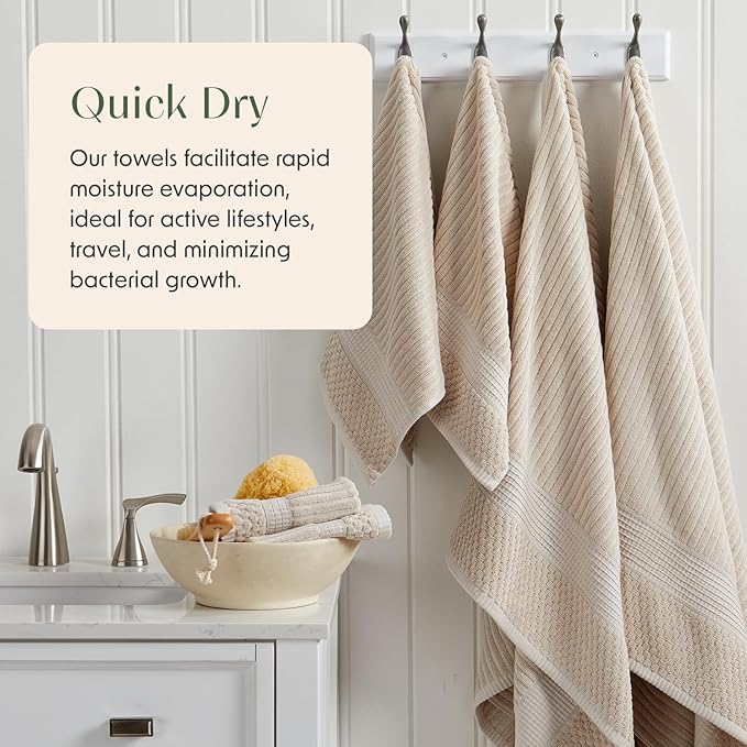 Springtree Home 100% Cotton Bath Towel Set of 4 | Super Soft & Absorbent with Quick-Dry Fibers | 4 Bath Towels |Textured and Durable Cotton | Krista Collection (Beige)