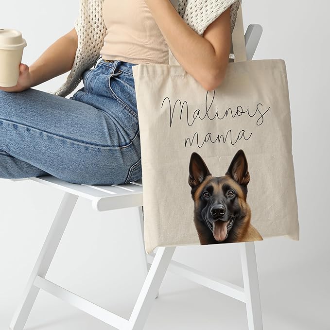 Dog Mama Tote Bag – Cute Dog Lover Canvas Bag, Reusable Shopping Shoulder Bag for Women, Pet Mom Gift,