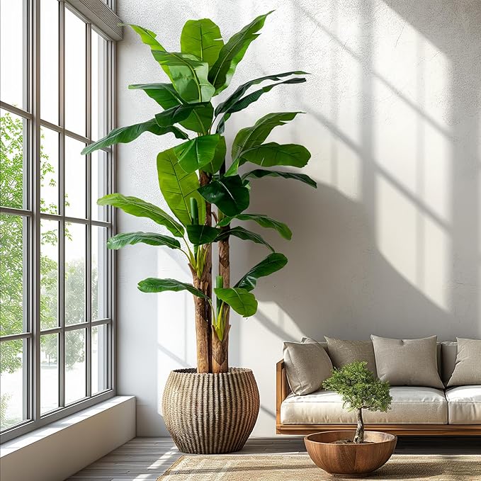 9FT Artificial Banana Tree Tall Fake Banana Leaf Plant Faux Banana Silk Tree Faux Banana Leaves for Home Swimming Pool Indoor Outdoor Patio Tropical Decor