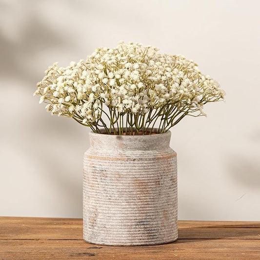 Ceramic Flower Vase 7.5 inch Farmhouse Rustic Vase for Home Decor Handcrafted Pottery Terracotta Vases for Dining Table Decor Fireplace Living Room Bathroom Wedding Centerpiece (L-Terracotta)