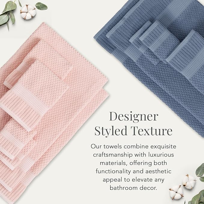 NY Loft 100% Cotton 6 Piece Bath Towel Set | Pink Towels | Soft & Absorbent Quick-Dry | 2 Bath Towels 2 Hand Towels and 2 Washcloths | Textured and Durable | Oeko-TEX Standard 100 | Light Pink