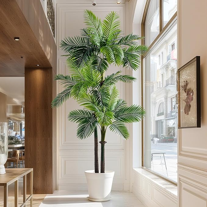 9.1FT Artificial Phoenix Palm Tree with Coconut Fruit Outdoor Indoor Decor Large Faux Coconut Silk Palm Tree Tropical Fake Tree Large Faux Sago Palm Plant for Home Yard Outside Patio Poolside