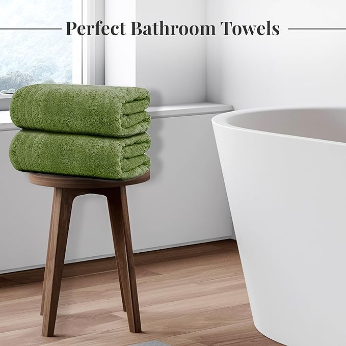Tens Towels Pack of 4 Extra Large Bath Towels 30 x 60 Inches, 100% Cotton, Larger & Lighter Weight, Quicker to Dry, Super Soft and Absorbent, Perfect for Bathroom, Green