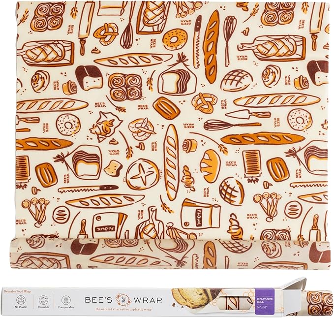 Bee's Wrap Beeswax Wraps for Food - Cut to Size 14x52" Wax Paper Roll - Made in USA Reusable Waxed Paper & Bowl Covers - Organic & Eco-Friendly Alternative to Aluminum Foil & Plastic Wrap, Bakery Lane