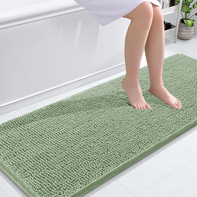 OLANLY Bathroom Rugs 59x24, Extra Soft Absorbent Chenille Bath Rugs, Rubber Backing Quick Dry, Machine Washable Bath Mats for Bathroom Floor, Tub and Shower, Home Decor Accessories, Sage Green
