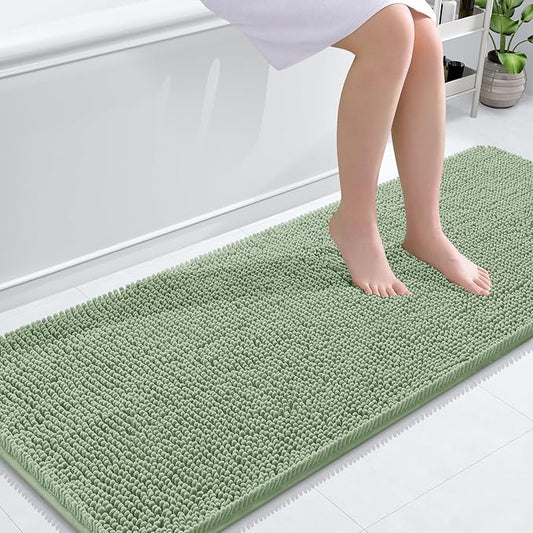 OLANLY Bathroom Rugs 59x24, Extra Soft Absorbent Chenille Bath Rugs, Rubber Backing Quick Dry, Machine Washable Bath Mats for Bathroom Floor, Tub and Shower, Home Decor Accessories, Sage Green