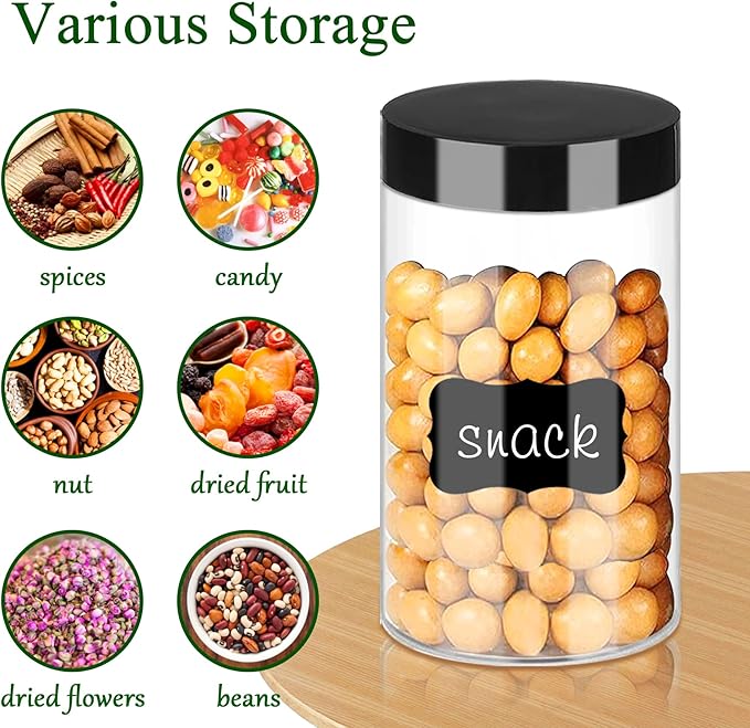 Plastic Jars with Lids 6OZ 42PCS Small Empty Slime Cosmetics Containers Clear Gift Food Jars Round PET Cream Jars with Black Lids Pen Labels for Kitchen Storage Spices Dry Food Body Butter
