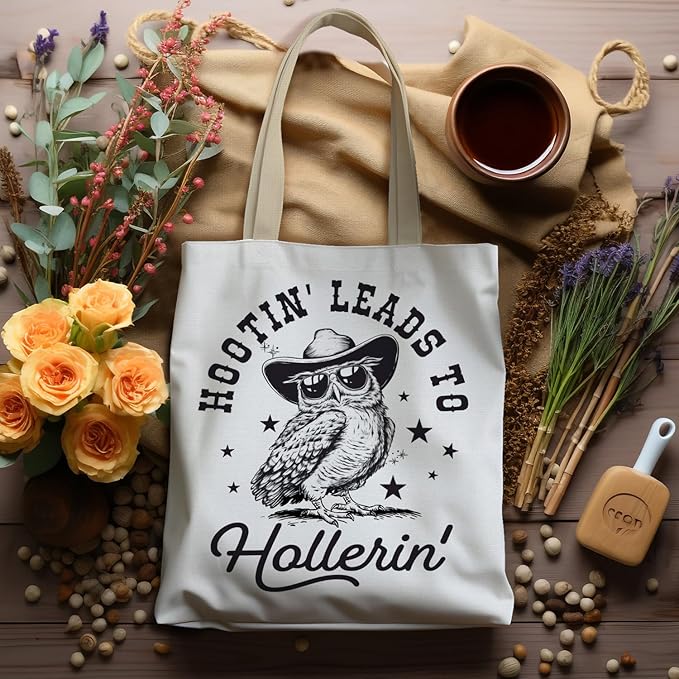 Funny Western Owl Tote Bag, Owl Gifts for Women Canvas Tote Bags, Retro Trendy Country Western Sarcastic Owls Reusable Grocery Shopping Bags