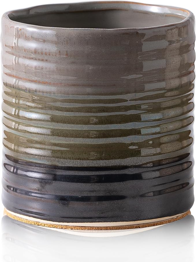 Utensil Holder 5.3" for Countertop, Ceramic Utensil Crocks for Kitchen Counter, Farmhouse Kitchen Décor Utensil Holder, Protection Cork Bottom