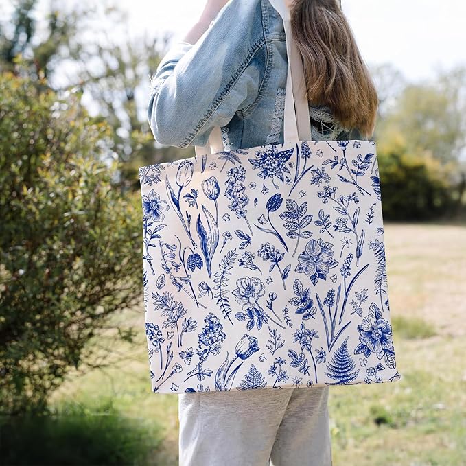 Animals-Flowers-Fruits-Bow Valentines Canvas Heart Tote Bag, Coquette Reusable Shopping Grocery Bags