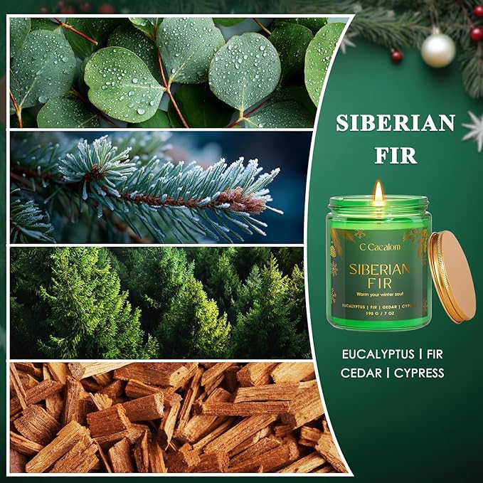 Christmas Soy Candles for Christmas Home Decor Non-Toxic Aromatherapy Scented Candles for Holiday Christmas Gifts, Cozy Cute Jar Candle, Winter Candle for Women Men, Siberian Fir Candle